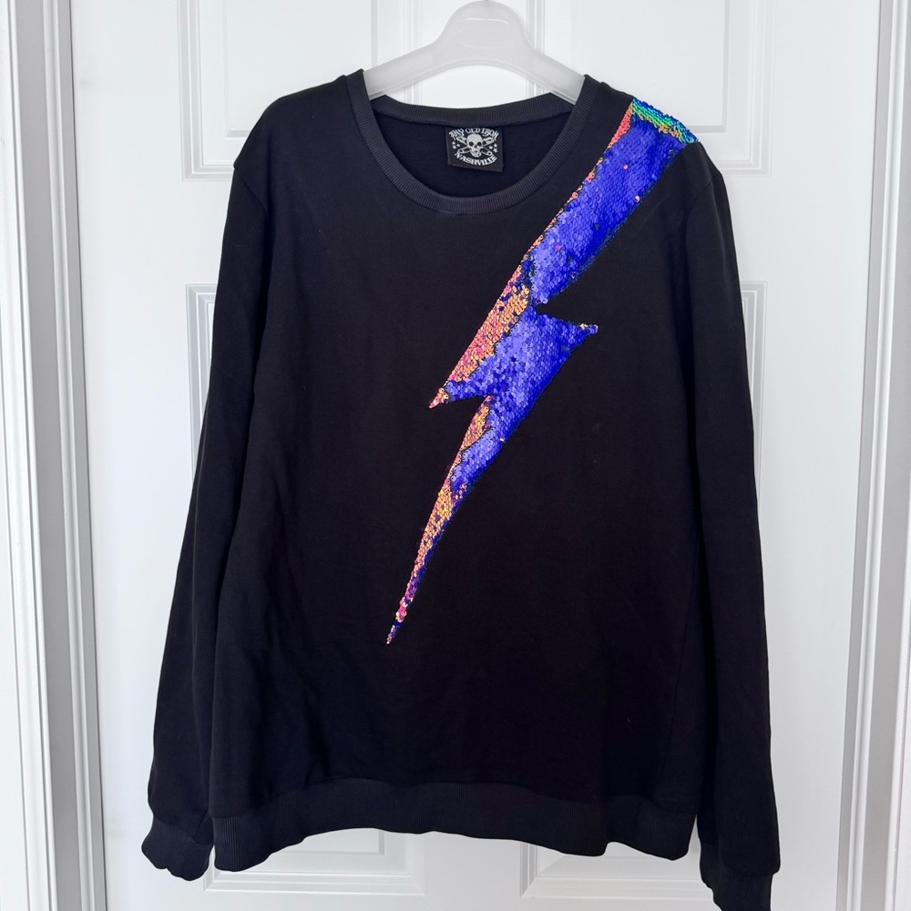 Any Old Iron Sequin Lightning Bolt Sweatshirt